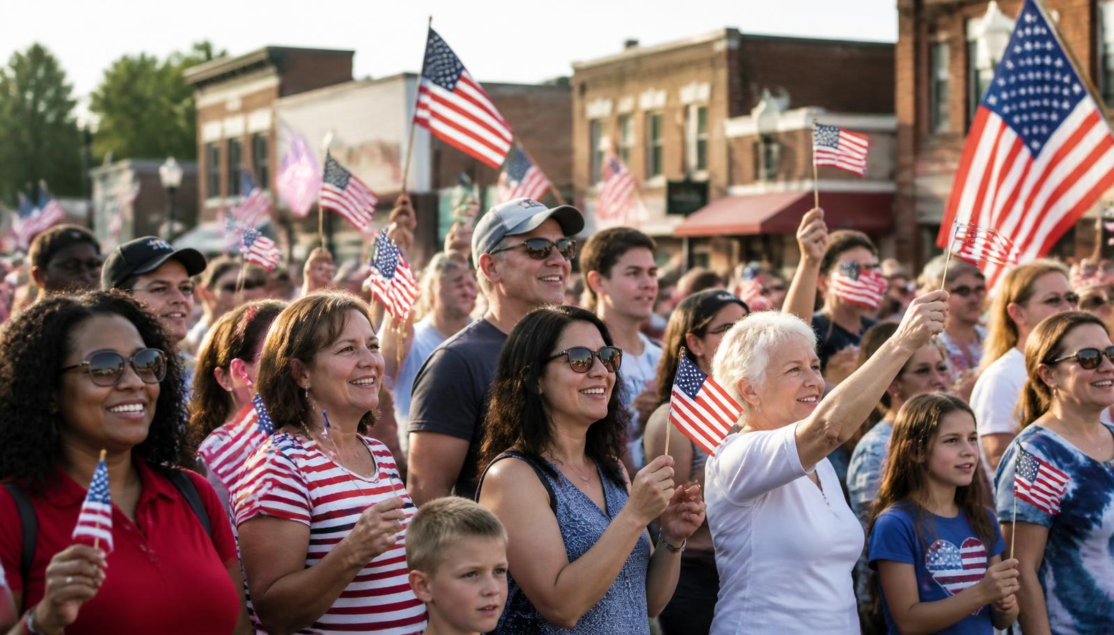 West Tennessee neighbors waving American flags at a campaign rally